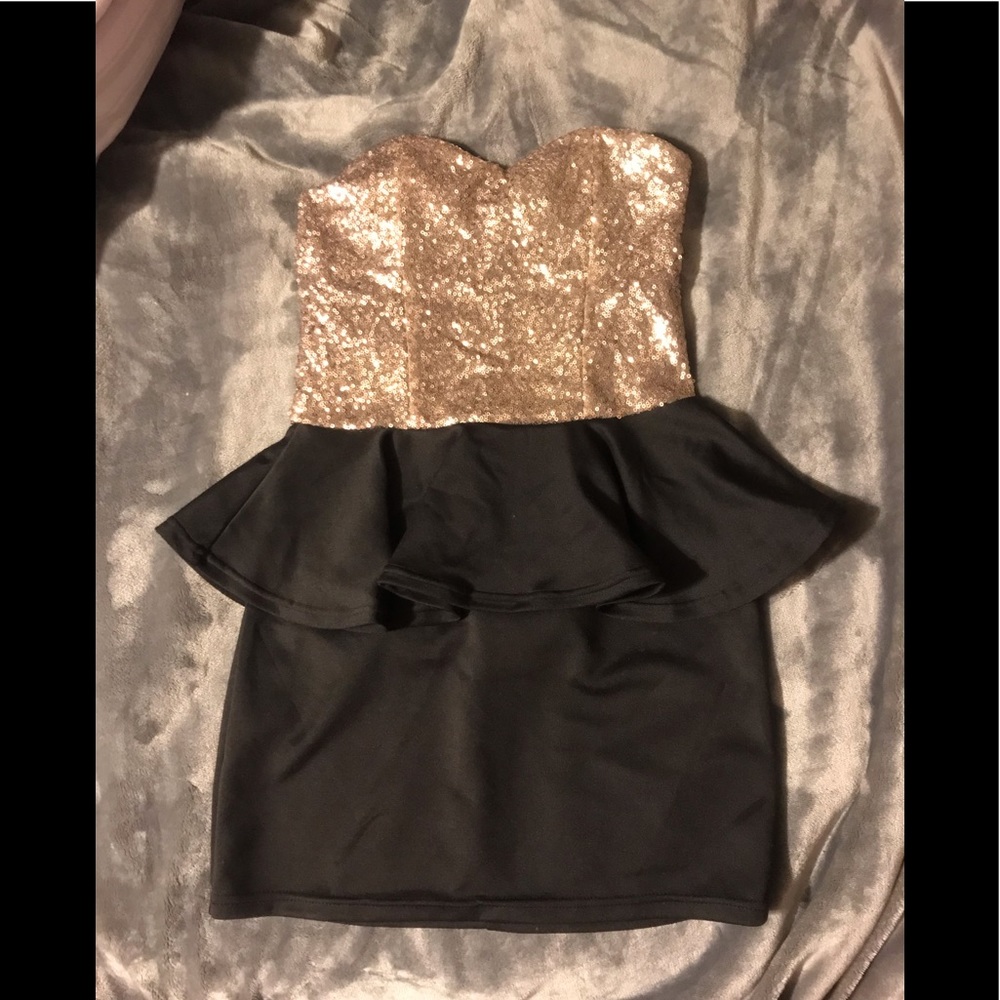 Black and gold sequence dress